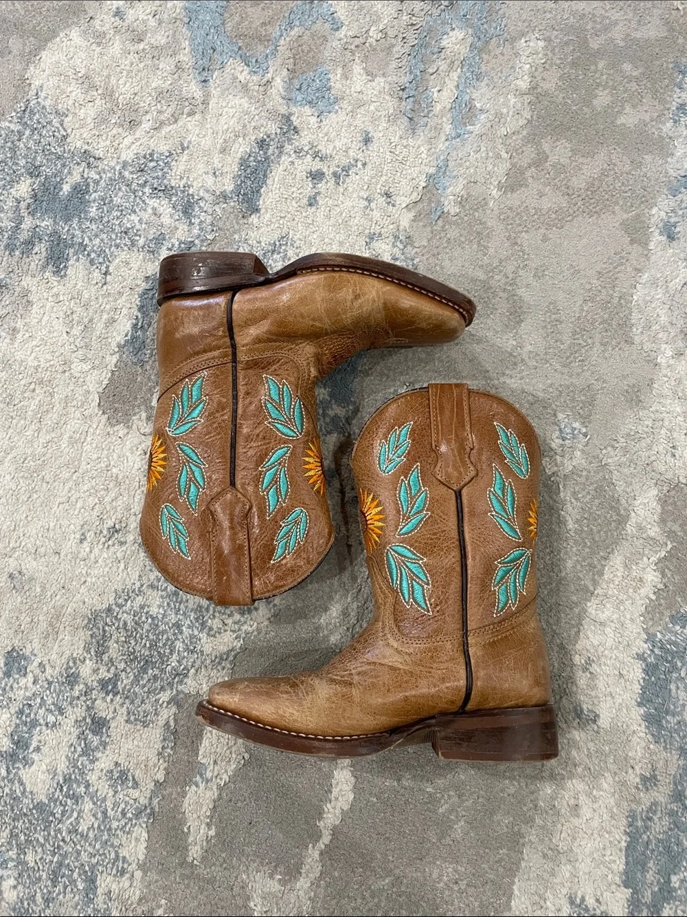 Girls Leather Floral Embroidered Cowboy Boots Size 17.5 Mexico (10.5 US)